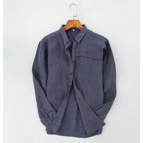 Spring Autumn Fashion Linen Shirt Men Long Sleeve Top Social Party Office Wear Male Blue Flax Button Up Shirts Boys Oversize XXL