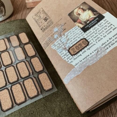 Vintage Cork Wooden Stickers DIY Scrapbook TN TAG. Bottom Collage Phone Storage Gift Sealing Decoration Label Stickers