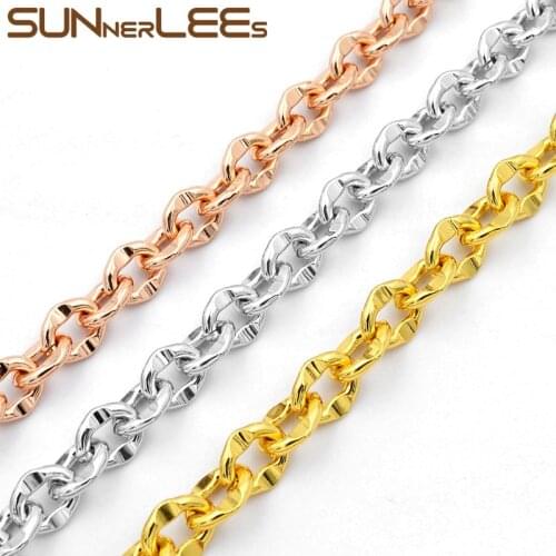 SUNNERLEES Fashion Jewelry White Rose Gold Color Necklace 9mm Oval Link Chain For Mens Womens Gift C21 N
