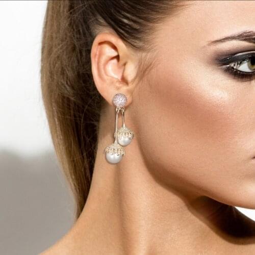 Zlxgirl jewelry luxury brand full zircon ball shape womens wedding pearl earrings jewelry high quality Dubai Gold copper ears