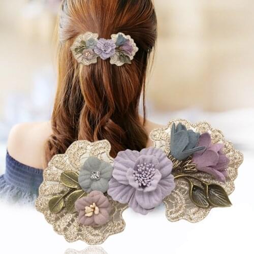 I-Remiel Korean Fabric Floral Bow Ladies Top Flower Hairpin Clips Adult Spring Clip Cross Hair Accessories Headbands for Girls