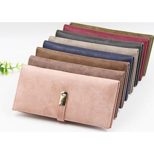 Womens Wallets Matte Leather Bifold Ladies Cluth Card Holder Organizer Long Purses