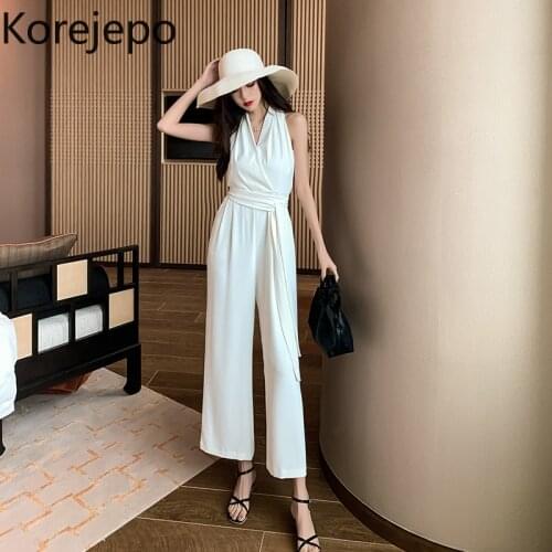 Korejepo Women Jumpsuits 2021 Summer New Style Halter High Waist Wide-leg Pants Cool Elegant Temperament Thin Casual Jumpsuits