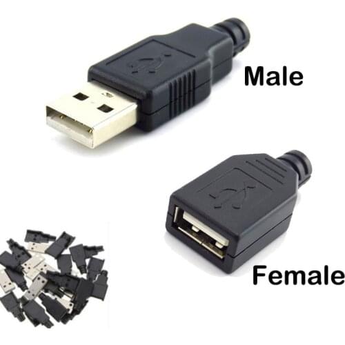 3 in 1 Type A USB Female Male 4 Pin Plug 2.0 Socket Connector DIY Connectors Black Plastic Cover Solder 1pcs 10pcs