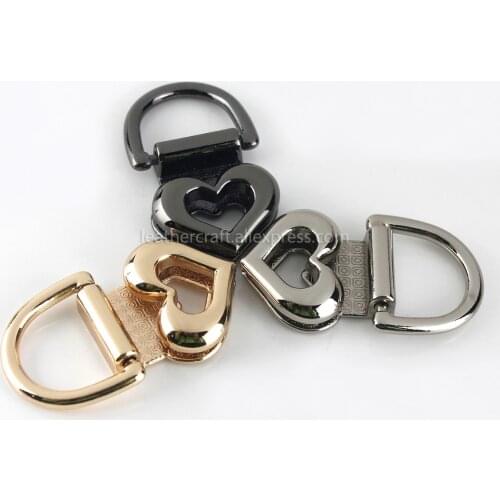 2pcs Metal Bag Side Anchor Gusset Hanger Clamps Heart Shape Bag Side Edge Anchor Link Hardware with D Rings for Bag Purse