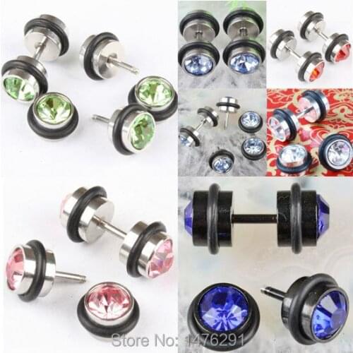 Mix-Color Exquisite Stainless Steel Rhinestone Earrings 2PC