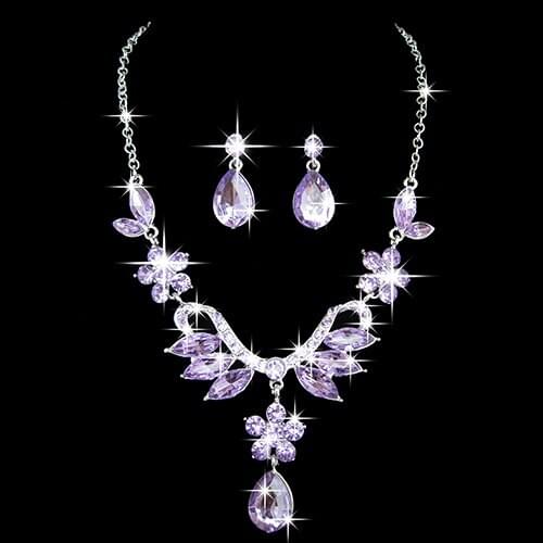 2016 Womens Party Wedding Flower Water Drop Pendant Necklace Earrings Jewelry Set ASFP