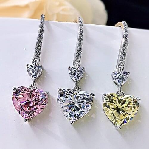 2020 New Luxury Created Pink Yellow Moissanit Blue Gemstone Earrings For Women Wedding Ear Jewelry Chirstmas Gift