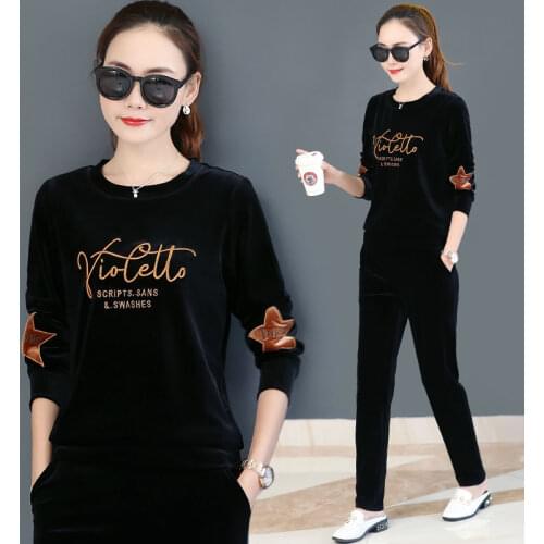 2021 Spring Autumn Women Set Velvet Tracksuits Top+Trousers Two Sets Gold Velvet Sportswear Suit Plus Size Female Pants Set