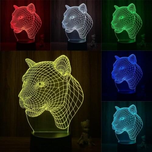 3D Lamp Action Figure Wild Animal Leopard Head LED NightLight 7 Colors Touch Table Room Decor Night Light Model