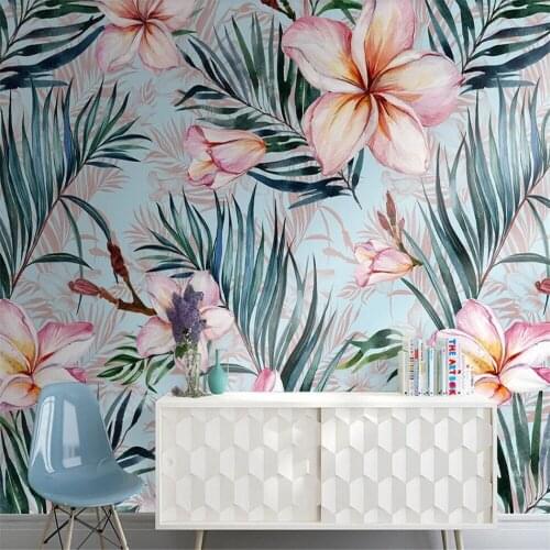 Milofi custom 3D wallpaper mural Nordic hand-painted flowers and leaves background wall living room bedroom decoration painting