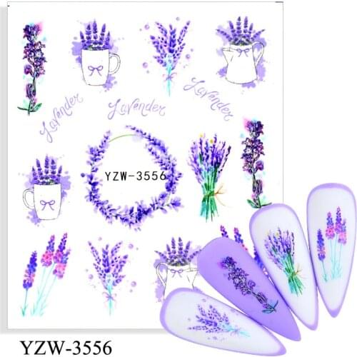 LCJ 4 Sheet Nails Sticker Nail Art Decorations Purple Flower Bud Butterflies Decals Water Transfer Sliders Decorations