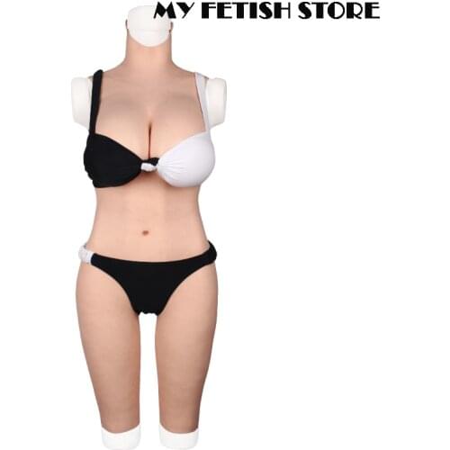 5G High Neck Sleeveless Crossdressing Realistic No Oil Silicone D/G Cup Breast Form Body Suit Half Pants With Vaginal Drag Queen