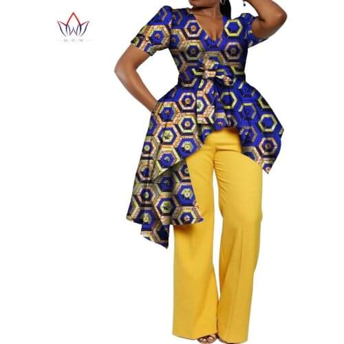 Bintarealwax Ankara African Shirt for Women Dashiki Polyester Fabric Clothing Plus Size 7XL Traditional African Clothing WY8355