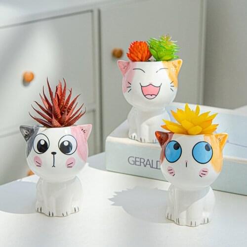 Cute Cat Flower Pot Ornaments Home Garden Decoration Flower Vase Bonsai Ceramic Planter Succulent Pot