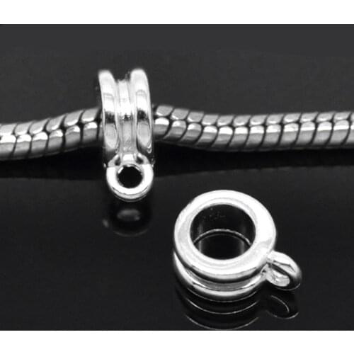 DoreenBeads 50PCs Silver color Metal Bail Beads Fit European Charm Bracelets Necklaces 11mmx8mm( 3/8"x 3/8") Hole: 5mm