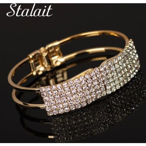 Statement Full Zircon Hollow Bracelets For Women Trendy Gold/Silver Color Wide Bracelet&Bangle Wedding Pulsera Mujer Gift