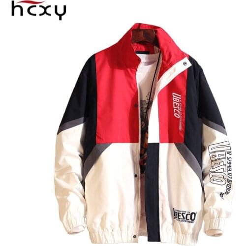 HCXY 2018 spring Vintage Color Block Patchwork Pullover Jackets Men Hip Hop Embroidery Windbreaker Jacket Streetwear Couple coat