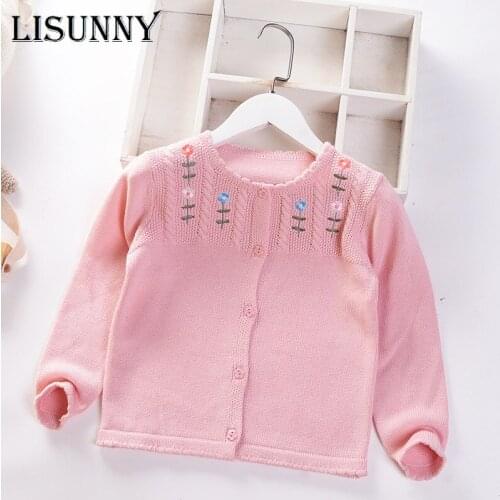 Girls Cardigan Sweater 2021 Autumn Kids Sweater Toddler Coat Embroidery Floral Children Jacket Baby Clothes O-Neck Lolita Style