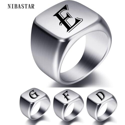 Engraved Name Rings Stainless Steel Personalize Words Initials Letters Signet Ring For Men Women Wedding Gifts