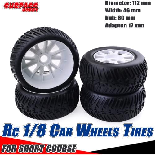 Surpass Hobby Zd 4pcs Rc Wheels Tires 17mm Adapter Hub 80mm Rubber Glued Wheel for 1/8 Rc Car SC-8 Redcat Team VRX HPI HSP Losi