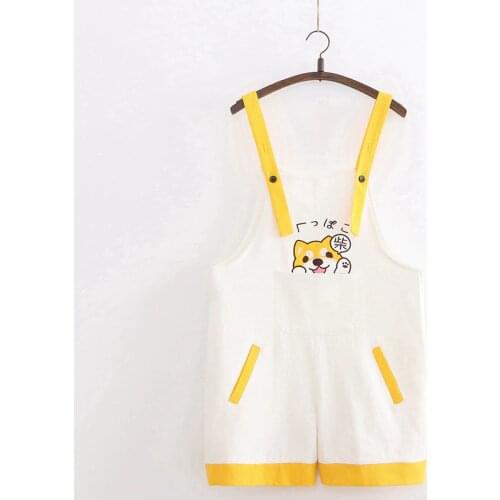 Korean Style College Kawaii Cartoon Rompers Womens Jumpsuit Femme 2020 Cute Dog Embroidery White Shorts Harajuku Casual Overalls