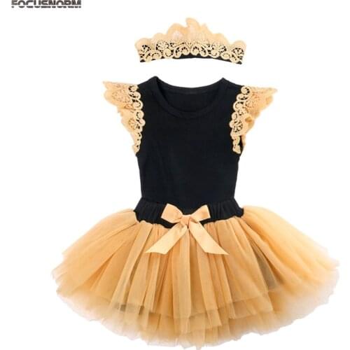 FOCUSNORM Kids Girls Sweet Clothes Sets 3pcs Lace Ruffles Romper Tops Tutu Skirts Headband 0-24M