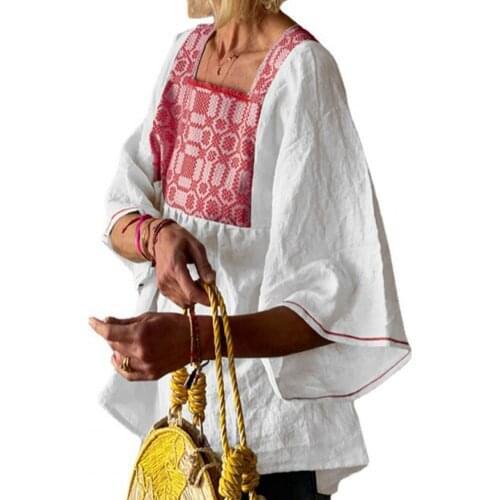 Summer Half Sleeve Casual T-shirt Square Neck Comfy Retro Pattern Print Women Blouse Pullover Top for Daily Wear