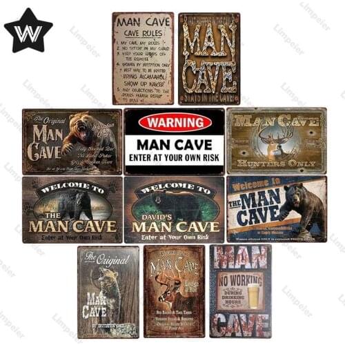 Man Cave Metal Decor Tinplate Vintage Tin Sign Metal Poster Cave Rules Tin Plaque Retro Wall Stickers Metal Plate for Club Decor