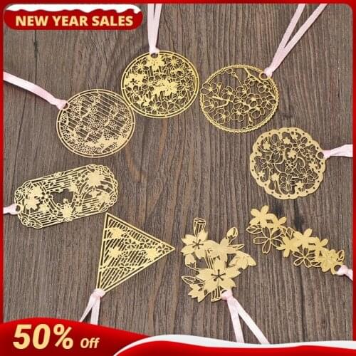 Metal Bookmark 1PC Chinese Style Book Clip Stationery Office School Supplies Tassel Leaf Apricot Rose Gold Book Markers Brass