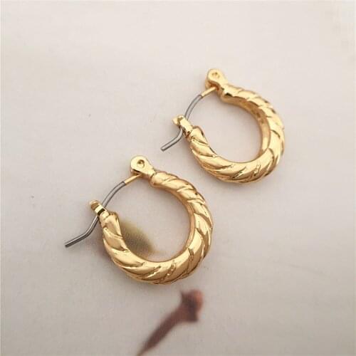 Trendy Gold Color Plating Textured Shape Twirl Hoop Earrings For Women Girl Elegant Gorgeous Lady Decoration Basic Style Jewelry