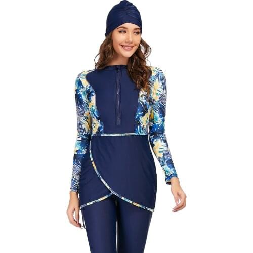 Islamic Swimwear Long Sleeve Ladies Beachwear With Cap Three-Piece Muslim Swimming Suit Women Hijab Bikini Summer Manufacture XL