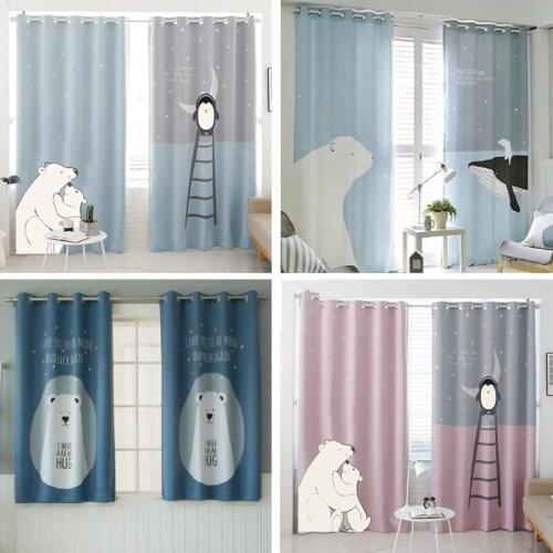 Custom Made Kids Children Room Window Curtain Cover Dressing Flat French Window Bay Window Nordic Pink Blue Bear 150 / 200 x 260