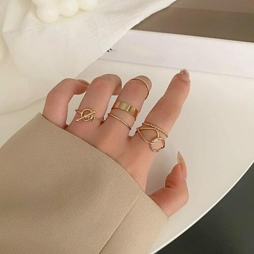 Fashion Metal Geometry Ring Set Punk Gold /Silver Open Finger Ring Accessories Buckle Joint Tail Ring for Women Party Jewelry