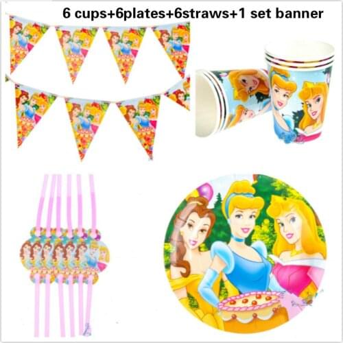 Princess baby girl happy birthday party decoration set banner cups plates straws disposable favor suppliers