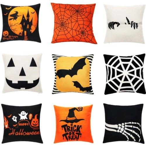 Pillow Cover Halloween Cartoon Patterns Print Square Pillowcase Pillow Accessories for Living Room Bedroom