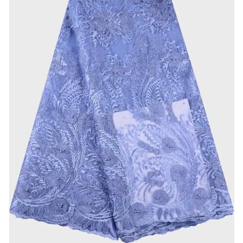 Sky Blue African Mesh Lace With Beads High Quality French Lace Fabric Tulle Lace Fabric Latest Nigerian Net Lace Fabric S1530