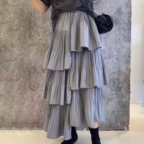 Irregular Cake Skirt Women Girls Spring Summer Fashion High Elastic Waist Pleated Loose Irregular Skirts