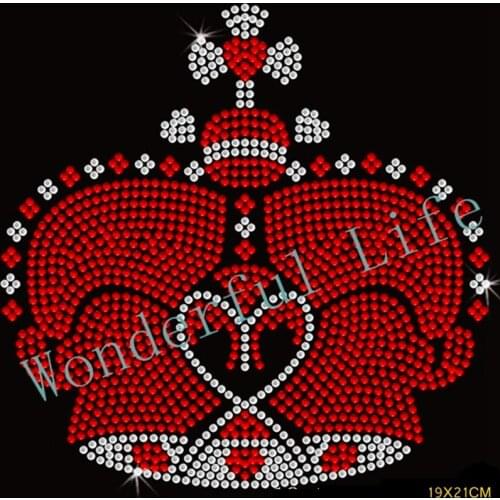 Wonderful life Wholesale free shipping RED CROWN iron on rhinestone transfer designs motif for you