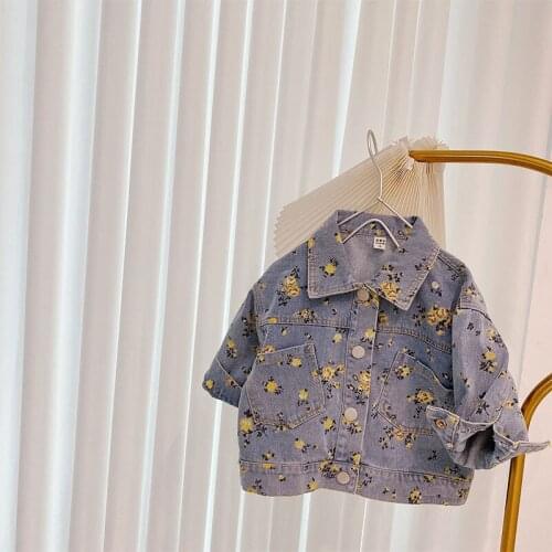 Girls' Coat Autumn 2021 New Fashionable Korean Style Children Jacket Baby Girls' Long-Sleeved Denim Jacket Autumn