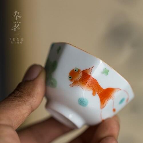 Pastel New National Fashion Tea Cup Octagon Cup Republic of China Single Cup National Style Kung Fu Tea Set Antique Tea Cup