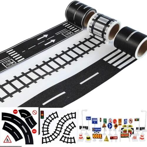 Play Road Tape for Toy Cars and Trains 3 Rolls 4.8cmx5m Straight Curve Track Traffic Signs - Kids Gifts