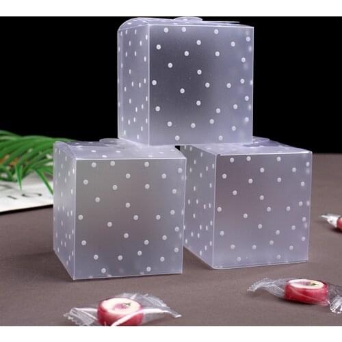 50pcs Transparent Frosted Dot Candy Box PVC Square Gift Bags Baby Shower Birthday Party Wedding Decoration Cake Packaging Boxes
