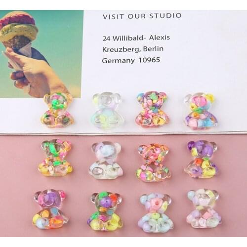 20pcs Ins Japanese Color Candy Jelly Particles Bear Resin Simple Cute Earrings For Cute Girls Diy Jewelry Accessories Materials