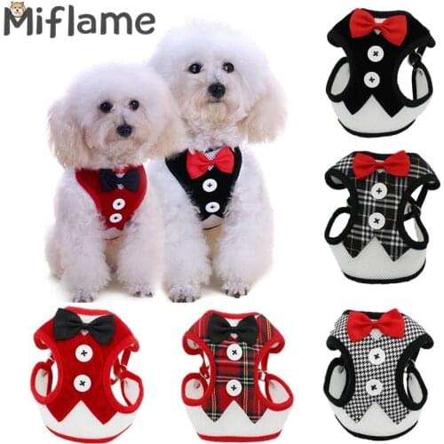 Miflame Dog Harness With Necktie Soft Dog Collar For Pet Accessories Pomeranian Spitz Collar Pet Leash Gentleman Wedding Party