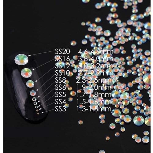 SS3-SS20 Transparent AB About 1440Pcs Shiny Nail Art Glass Non Hotfix Flatback Glue On Rhinestones For DIY Nail Art Jewelry