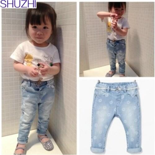 Spring baby Girls Skinny Jeans Infant Newborn Denim Pants Flower Girl Leggings Trousers Bebes