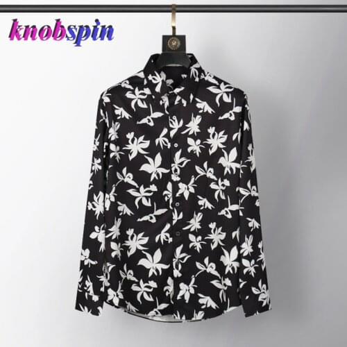 High-end Cotton Male Shirts Luxury Silk Fabric Long Sleeve Casual Mens Dress Shirts Fashion Slim fit printed Party Mens Shirts