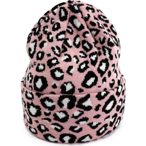 Ladies Winter Leopard Hat Fashion Women Wool Warm Knitted Hats Animal Print Beanies Cap Gorros Mujer Invierno Thicken Bonnet