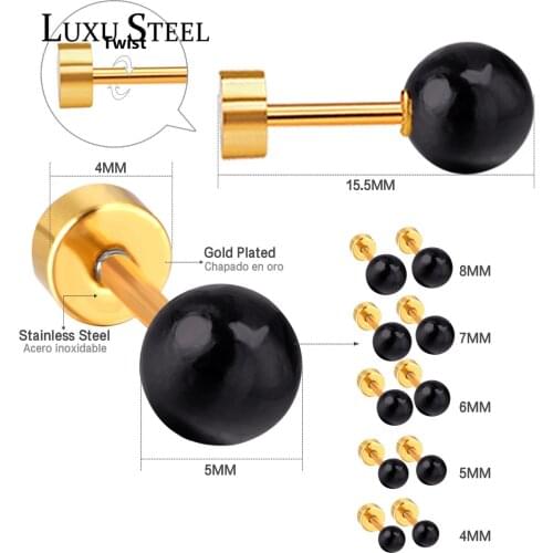 LUXUSTEEL Size 4mm/5mm/6mm/7mm/8mm Earrings For Women Stainless Steel Round Ball Screw Stud Earring Bijoux